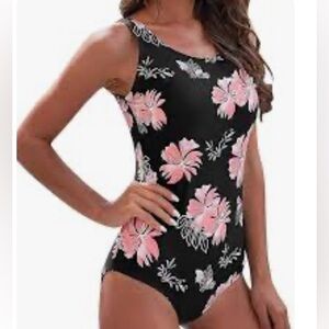 Floral Swimwear in Black and Pink one piece